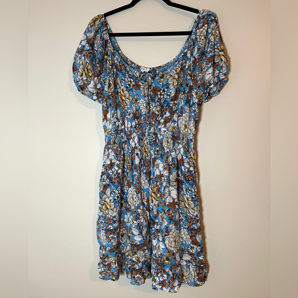 AUW Womens Dress Size 1X Blue Multicolored Floral Cottagecore Gardencore Boho